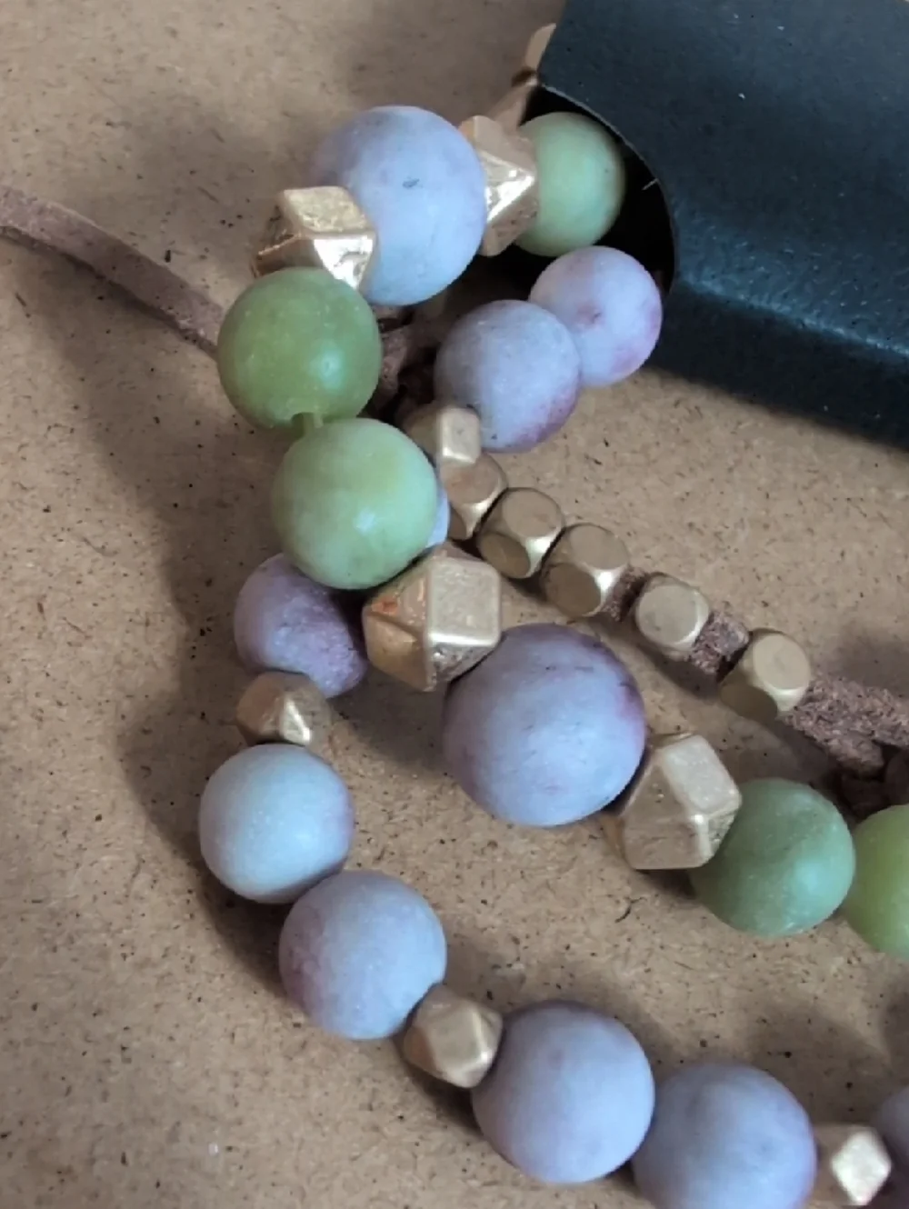 Matte Bead Stretch Bracelet Set with Gold Accents - Green & Purple